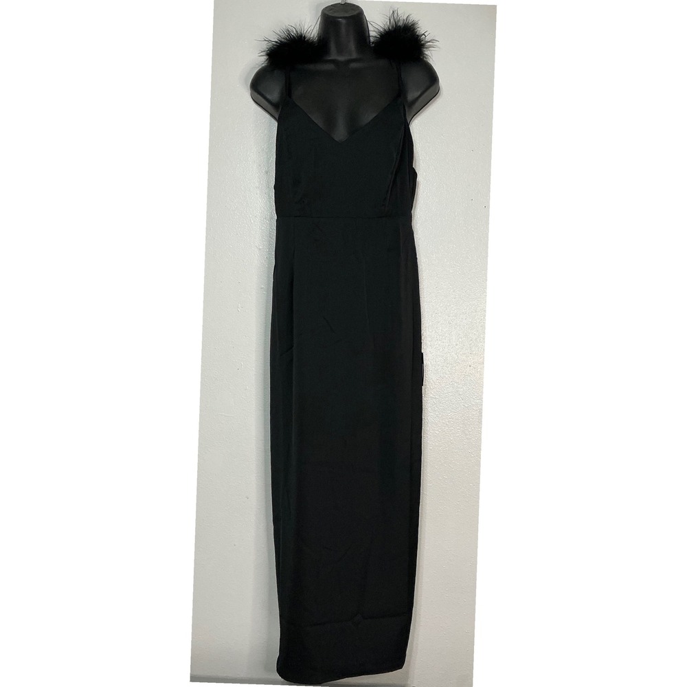 Satin Feather Backless Midi Dress M Holiday Whimsygoth Party Cocktail‎ Romantic